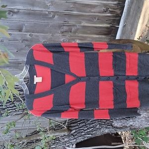 Grey & Orange/Red LS Button Down Cardigan